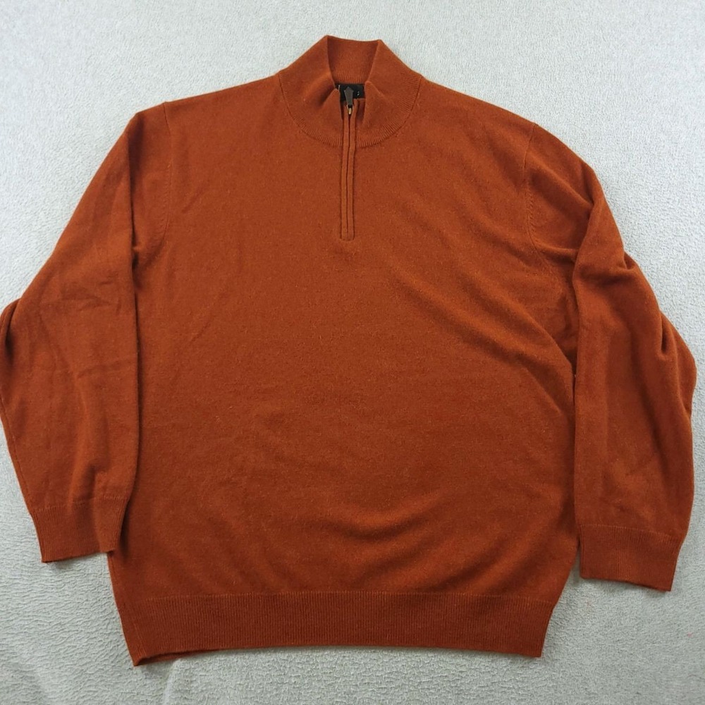 Jos A Bank Sweater Mens 2XL Brick Orange Cashmere Quarter Zip Pullover Mock Neck